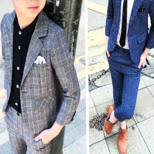 3 Pieces Ring Bearer Suit Boys Kids Suit Formal Suit Suit & Blazer Clothing Set Party Street Cool Gentle Plaid Navy Blue Dark Gray Cotton