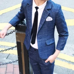 3 Pieces Ring Bearer Suit Boys Kids Suit Formal Suit Suit & Blazer Clothing Set Party Street Cool Gentle Plaid Navy Blue Dark Gray Cotton