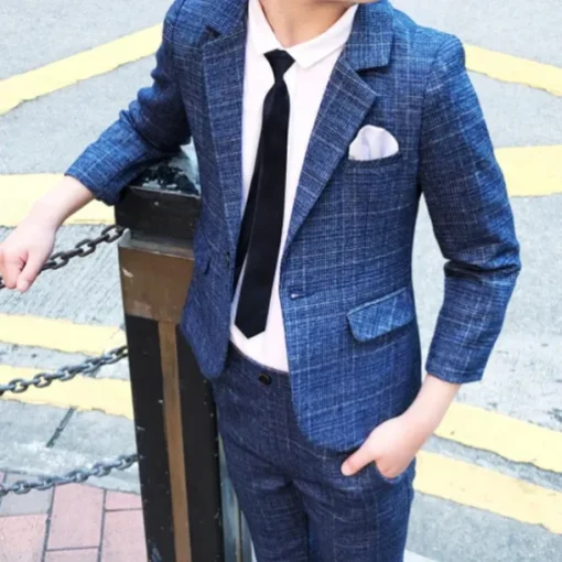3 Pieces Ring Bearer Suit Boys Kids Suit Formal Suit Suit & Blazer Clothing Set Party Street Cool Gentle Plaid Navy Blue Dark Gray Cotton