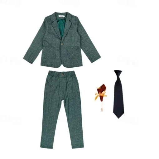 4 Pieces Ring Bearer Suit Boys Kids Suit Formal Suit Blazer & Pants Formal Party Valentines Fashion Cool Solid Color Pocket Red Blue Green Polyester