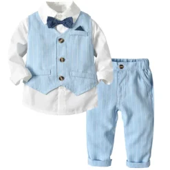 2 Pieces Ring Bearer Suit Boys' Kids Suit Formal Suit Shirt & Pants Pants Set School Party Date Fashion Cool Basic Stripe Print Beige Light Blue Cotton