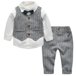 2 Pieces Ring Bearer Suit Boys' Kids Suit Formal Suit Shirt & Pants Pants Set School Party Date Fashion Cool Basic Stripe Print Beige Light Blue Cotton