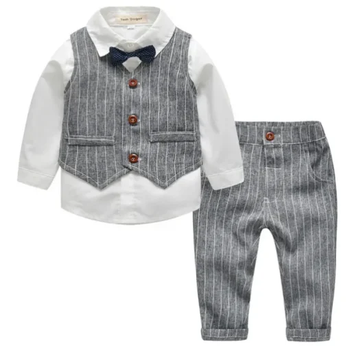 2 Pieces Ring Bearer Suit Boys' Kids Suit Formal Suit Shirt & Pants Pants Set School Party Date Fashion Cool Basic Stripe Print Beige Light Blue Cotton