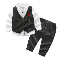3 Pieces Ring Bearer Suit Boys Kids Suit Formal Suit Suit & Blazer Clothing Set School Formal Home Cool Gentle Plaid Print Black Wine Red Cotton