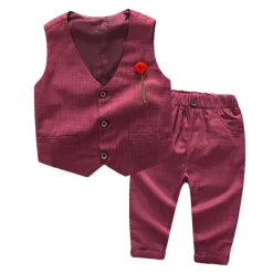 3 Pieces Ring Bearer Suit Boys Kids Suit Formal Suit Suit & Blazer Clothing Set School Formal Home Cool Gentle Plaid Print Black Wine Red Cotton