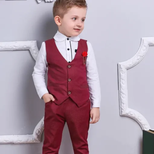 3 Pieces Ring Bearer Suit Boys Kids Suit Formal Suit Suit & Blazer Clothing Set School Formal Home Cool Gentle Plaid Print Black Wine Red Cotton
