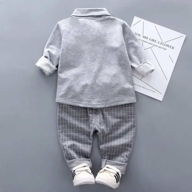 2 Pieces Ring Bearer Suit Boys Kids Shirt & Pants Clothing Set Outdoor Vacation Casual Fashion Casual Plaid Stripe White Gray Cotton