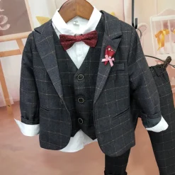 3 Pieces Ring Bearer Suit Boys Kids Suit Formal Suit Suit & Blazer Clothing Set Anniversary Party Street Cool Formal Plaid Navy Blue Purple Gray Cotton