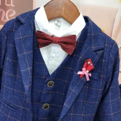 3 Pieces Ring Bearer Suit Boys Kids Suit Formal Suit Suit & Blazer Clothing Set Anniversary Party Street Cool Formal Plaid Navy Blue Purple Gray Cotton