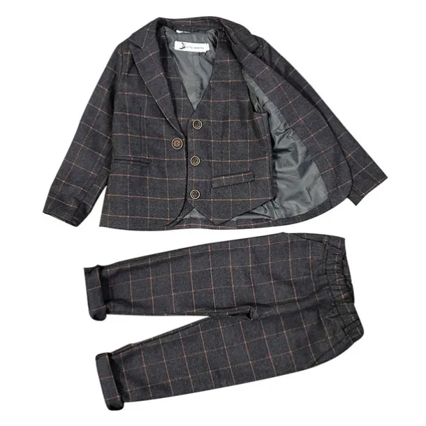 3 Pieces Ring Bearer Suit Boys Kids Suit Formal Suit Suit & Blazer Clothing Set Anniversary Party Street Cool Formal Plaid Navy Blue Purple Gray Cotton