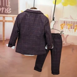 3 Pieces Ring Bearer Suit Boys Kids Suit Formal Suit Suit & Blazer Clothing Set Anniversary Party Street Cool Formal Plaid Navy Blue Purple Gray Cotton