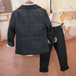 3 Pieces Ring Bearer Suit Boys Kids Suit Formal Suit Suit & Blazer Clothing Set Anniversary Party Street Cool Formal Plaid Navy Blue Purple Gray Cotton