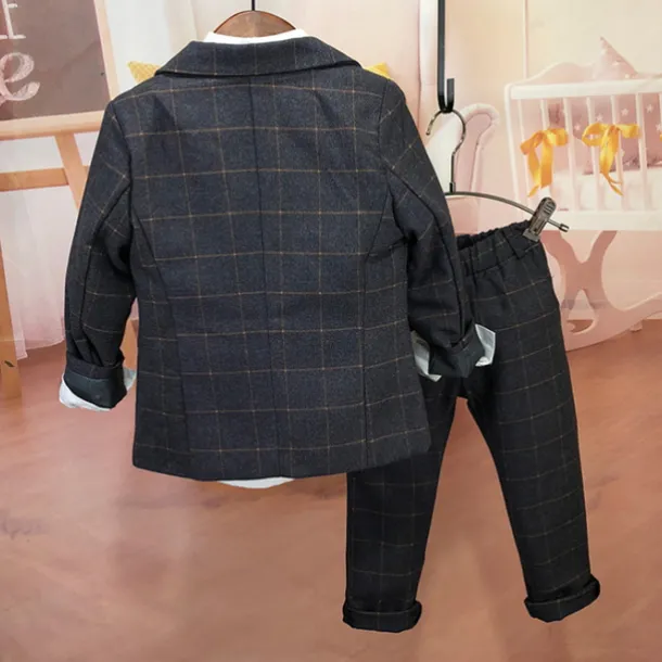 3 Pieces Ring Bearer Suit Boys Kids Suit Formal Suit Suit & Blazer Clothing Set Anniversary Party Street Cool Formal Plaid Navy Blue Purple Gray Cotton