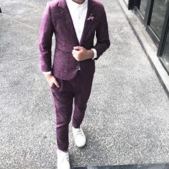 2 Pieces Ring Bearer Suit Boys Kids Suit Formal Suit Suit & Blazer Clothing Set School Formal Outdoor Fashion Cool Gentle Solid Color Wine Dusty Blue Green Cotton