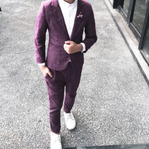 2 Pieces Ring Bearer Suit Boys Kids Suit Formal Suit Suit & Blazer Clothing Set School Formal Outdoor Fashion Cool Gentle Solid Color Wine Dusty Blue Green Cotton