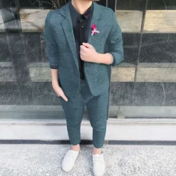 2 Pieces Ring Bearer Suit Boys Kids Suit Formal Suit Suit & Blazer Clothing Set School Formal Outdoor Fashion Cool Gentle Solid Color Wine Dusty Blue Green Cotton