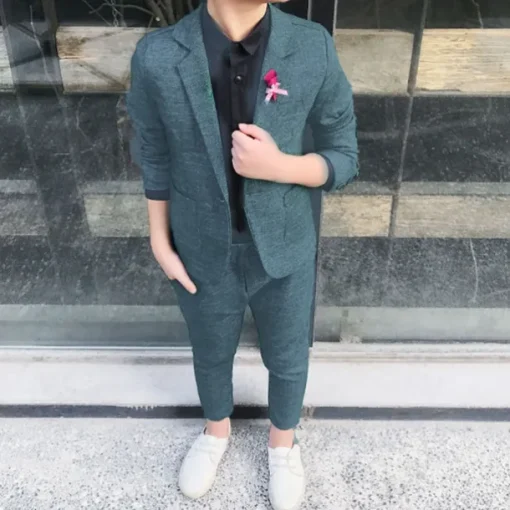 2 Pieces Ring Bearer Suit Boys Kids Suit Formal Suit Suit & Blazer Clothing Set School Formal Outdoor Fashion Cool Gentle Solid Color Wine Dusty Blue Green Cotton