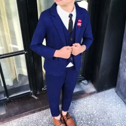 3 Pieces Ring Bearer Suit Boys Kids Suit Formal Suit Suit & Blazer Tank & Pants Formal Party Fashion Gentle Solid Color Royal Blue Green Cotton