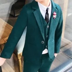 3 Pieces Ring Bearer Suit Boys Kids Suit Formal Suit Suit & Blazer Tank & Pants Formal Party Fashion Gentle Solid Color Royal Blue Green Cotton