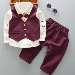 3 Pieces Ring Bearer Suit Boys Kids Suit Formal Suit Suit & Blazer Clothing Set Outdoor Active Cool Graphic Polka Dot Print Bow Red Blue Cotton