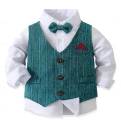 3 Pieces Ring Bearer Suit Boys Kids Suit Formal Suit Shirt & Pants Tank & Pants Clothing Set School Formal Vacation Fashion Basic Formal Stripe Patchwork Blue Khaki Gray Cotton