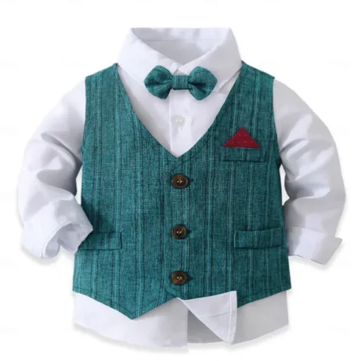 3 Pieces Ring Bearer Suit Boys Kids Suit Formal Suit Shirt & Pants Tank & Pants Clothing Set School Formal Vacation Fashion Basic Formal Stripe Patchwork Blue Khaki Gray Cotton