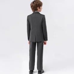 5 Pieces Ring Bearer Suit Boys Kids Suit Formal Suit Blazer & Vest & Pants & Brooch & Tie Formal Party Valentines Fashion Cool Stripe Pocket Khaki Dark Gray Polyester
