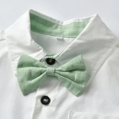 2 Pieces Ring Bearer Suit Boys Kids Shirt & Shorts Clothing Set Outdoor Street Fashion Cool Casual Solid Color Bow Pink Green Cotton