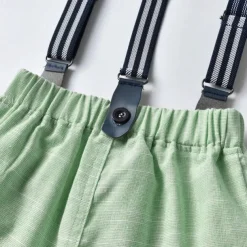 2 Pieces Ring Bearer Suit Boys Kids Shirt & Shorts Clothing Set Outdoor Street Fashion Cool Casual Solid Color Bow Pink Green Cotton