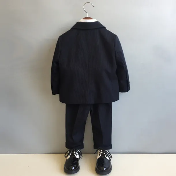 6 Pieces Ring Bearer Suit Boys Kids Suit Formal Suit Blazer & Vest & Pants & Brooch & Tie Shirt & Pants Formal Party Valentines Fashion Cool Stripe Pocket Black Polyester