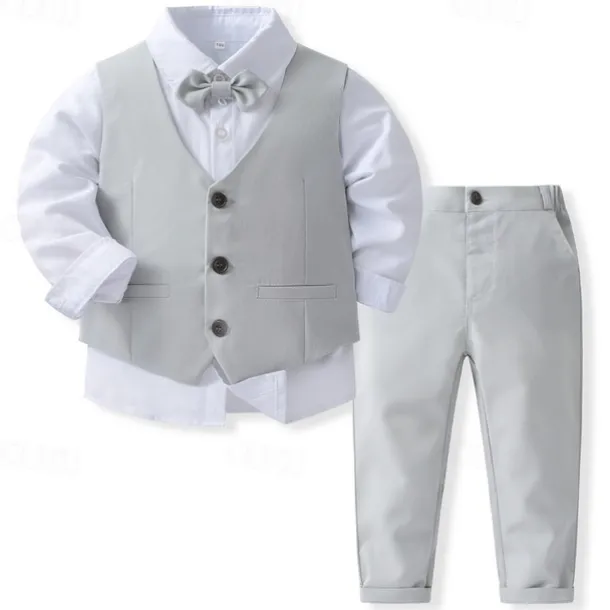 4 Pieces Ring Bearer Suit Boys Kids Suit Formal Suit Shirt & Pants Clothing Set Formal Fashion Solid Color Royal Blue Sky Blue Gray Cotton