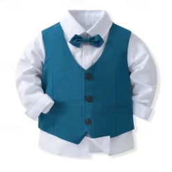 4 Pieces Ring Bearer Suit Boys Kids Suit Formal Suit Shirt & Pants Clothing Set Formal Fashion Solid Color Royal Blue Sky Blue Gray Cotton