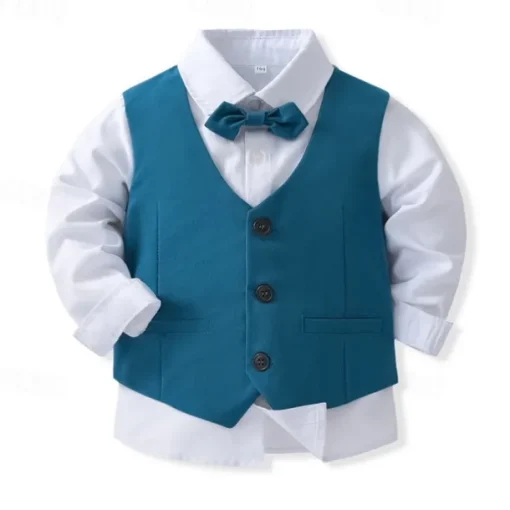 4 Pieces Ring Bearer Suit Boys Kids Suit Formal Suit Shirt & Pants Clothing Set Formal Fashion Solid Color Royal Blue Sky Blue Gray Cotton