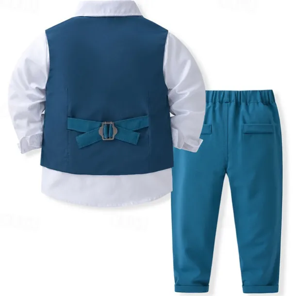 4 Pieces Ring Bearer Suit Boys Kids Suit Formal Suit Shirt & Pants Clothing Set Formal Fashion Solid Color Royal Blue Sky Blue Gray Cotton
