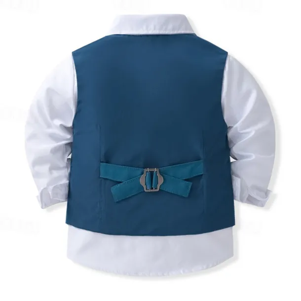 4 Pieces Ring Bearer Suit Boys Kids Suit Formal Suit Shirt & Pants Clothing Set Formal Fashion Solid Color Royal Blue Sky Blue Gray Cotton