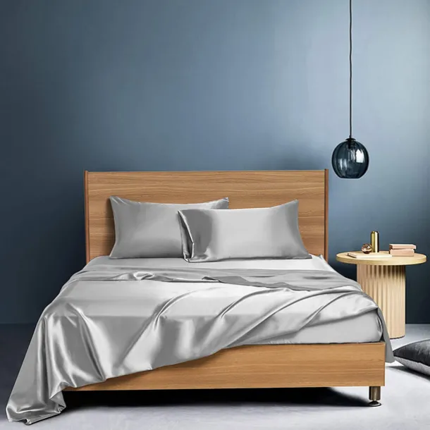 4 Pieces Satin Sheet Sets Hotel Luxury Silky Bed Sheets Soft Premium Satin Sheets Wrinkle & Fade Resistant Bedding Set Sheet Set, Include 1 Deep Pocket Fitted Sheet(12inch),1 Flat Sheet, 2 Pillowcases