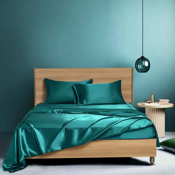 4 Pieces Satin Sheet Sets Hotel Luxury Silky Bed Sheets Soft Premium Satin Sheets Wrinkle & Fade Resistant Bedding Set Sheet Set, Include 1 Deep Pocket Fitted Sheet(12inch),1 Flat Sheet, 2 Pillowcases