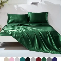 4 Pieces Satin Sheet Sets Hotel Luxury Silky Bed Sheets Soft Premium Satin Sheets Wrinkle & Fade Resistant Bedding Set Sheet Set, Include 1 Deep Pocket Fitted Sheet(12inch),1 Flat Sheet, 2 Pillowcases