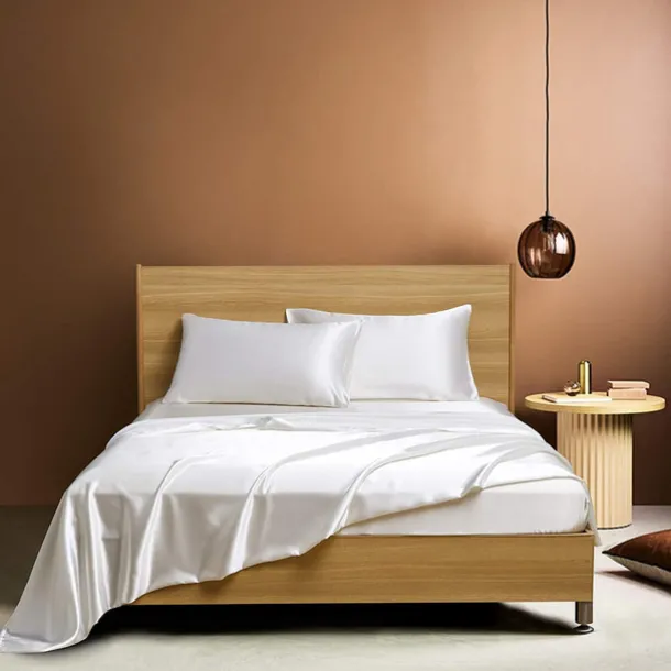 4 Pieces Satin Sheet Sets Hotel Luxury Silky Bed Sheets Soft Premium Satin Sheets Wrinkle & Fade Resistant Bedding Set Sheet Set, Include 1 Deep Pocket Fitted Sheet(12inch),1 Flat Sheet, 2 Pillowcases