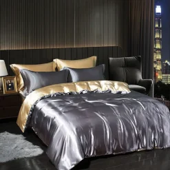 4 Pieces Satin Silk Bedding Set with Fitted Sheets Duvet Cover Sets Summer Solid Color Comforters Covers with 2 Pillowcases