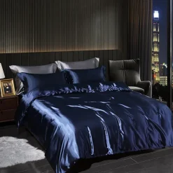 4 Pieces Satin Silk Bedding Set with Fitted Sheets Duvet Cover Sets Summer Solid Color Comforters Covers with 2 Pillowcases