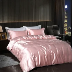4 Pieces Satin Silk Bedding Set with Fitted Sheets Duvet Cover Sets Summer Solid Color Comforters Covers with 2 Pillowcases