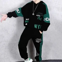 2 Pieces Toddler Boys Hoodie & Sweatpants Set Outfit Letter Long Sleeve Cotton Set Outdoor Fashion Daily Fall Winter 3-7 Years Red Green