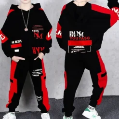 2 Pieces Toddler Boys Hoodie & Sweatpants Set Outfit Letter Long Sleeve Cotton Set Outdoor Fashion Daily Fall Winter 3-7 Years Red Green