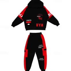 2 Pieces Toddler Boys Hoodie & Sweatpants Set Outfit Letter Long Sleeve Cotton Set Outdoor Fashion Daily Fall Winter 3-7 Years Red Green