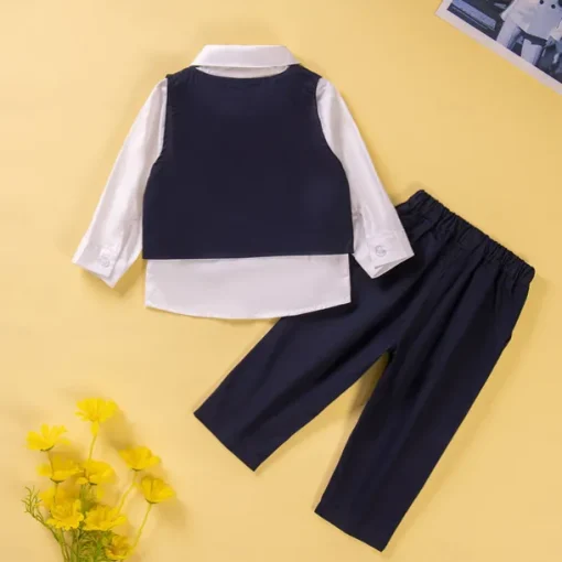 3 Pieces Toddler Boys Shirt & Pants Outfit Solid Color Long Sleeve Buttons Cotton Set School Fashion Daily Spring Fall 1-3 Years Black Royal Blue Sky Blue