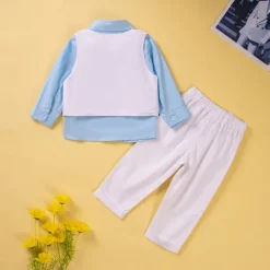 3 Pieces Toddler Boys Shirt & Pants Outfit Solid Color Long Sleeve Buttons Cotton Set School Fashion Daily Spring Fall 1-3 Years Black Royal Blue Sky Blue