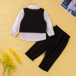 3 Pieces Toddler Boys Shirt & Pants Outfit Solid Color Long Sleeve Buttons Cotton Set School Fashion Daily Spring Fall 1-3 Years Black Royal Blue Sky Blue