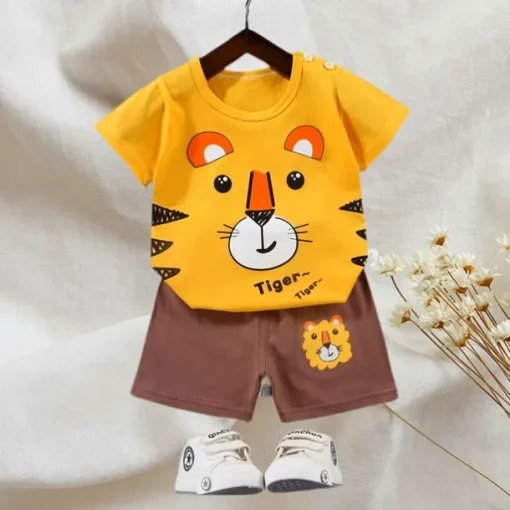 2 Pieces Toddler Boys T-shirt & Shorts Outfit Animal Cartoon Bear Short Sleeve Cotton Set Outdoor Neutral Daily Basic Summer Spring 3-7 Years Short set 30-RABBIT rabbit. Short set 35-Happy Niu Niu