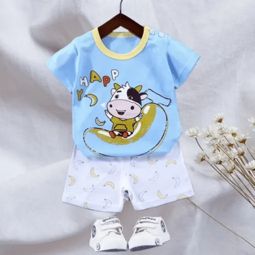 2 Pieces Toddler Boys T-shirt & Shorts Outfit Animal Cartoon Bear Short Sleeve Cotton Set Outdoor Neutral Daily Basic Summer Spring 3-7 Years Short set 30-RABBIT rabbit. Short set 35-Happy Niu Niu